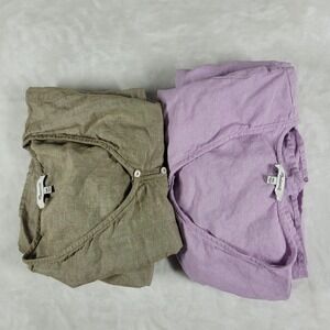 Madewell V-Neck Dress Women's XXS Green Purple Linen Cotton Blend LOT OF 2